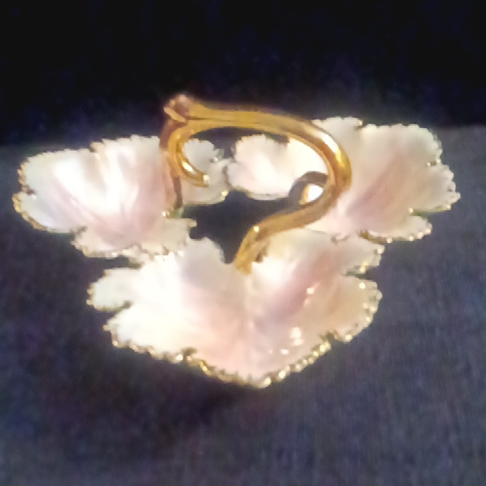 Vintage Porcelain Opalescent Link &  Pearl Irresident Gold Finish Serving Dish